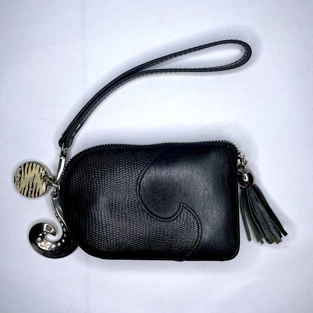 Debbie Brooks Leather Charms Wavy Zipper Wristlet Wallet